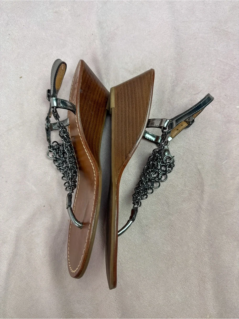 Tory Burch Womens Chainmail Slingback Thong Wedge Sandals Size 8 RARE